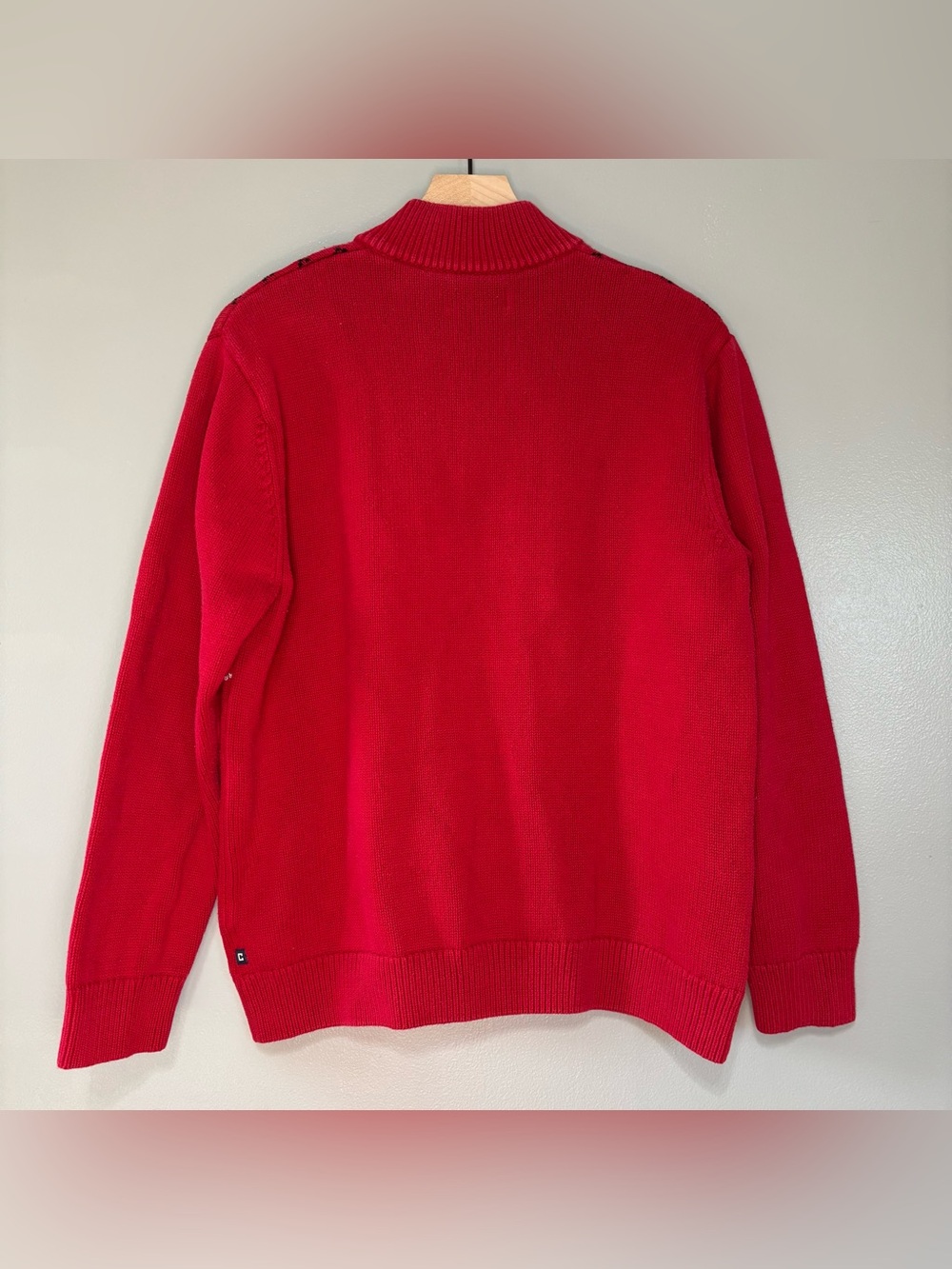 Chaps Medium Quarter Zip Christmas Mockneck Sweater Red 100% Cotton - Picture 3 of 5